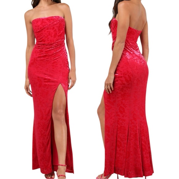 Lulus Dresses & Skirts - NWT Lulu’s Fabulous Darling Fuchsia Burnout Velvet Strapless Dress Size Small